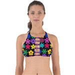 Colorful flowers on a black background pattern                                                          Perfectly Cut Out Bikini Top