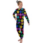 Colorful flowers on a black background pattern                                                         Kids  Long Sleeve Set