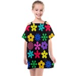 Colorful flowers on a black background pattern                                                         Kids  One Piece Chiffon Dress