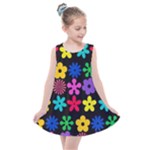 Colorful flowers on a black background pattern                                                         Kids  Summer Dress