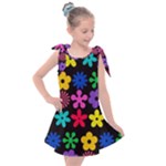 Colorful flowers on a black background pattern                                                        Kids  Tie Up Tunic Dress