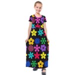 Colorful flowers on a black background pattern                                                          Kids  Short Sleeve Maxi Dress