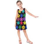 Colorful flowers on a black background pattern                                                           Kid s Sleeveless Dress