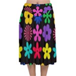 Colorful flowers on a black background pattern                                                         Velvet Flared Midi Skirt