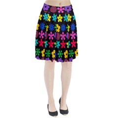 Colorful flowers on a black background pattern                                                        Pleated Skirt from ArtsNow.com