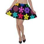 Colorful flowers on a black background pattern                                                           Velvet Skater Skirt