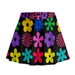 Colorful flowers on a black background pattern                                                              Mini Flare Skirt