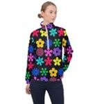 Colorful flowers on a black background pattern                                                            Women Half Zip Windbreaker