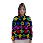 Colorful flowers on a black background pattern                                                            Hooded Wind Breaker (Women)