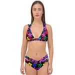 Colorful flowers on a black background pattern                                                            Double Strap Halter Bikini Set