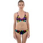 Colorful flowers on a black background pattern                                                              Wrap Around Bikini Set