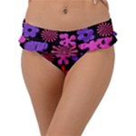 Colorful flowers on a black background pattern                                                          Frill Bikini Bottom