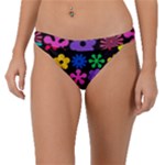 Colorful flowers on a black background pattern                                                           Band Bikini Bottom