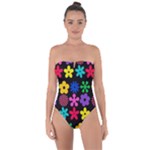 Colorful flowers on a black background pattern                                                           Tie Back One Piece Swimsuit