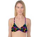 Colorful flowers on a black background pattern                                                            Reversible Tri Bikini Top