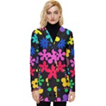 Colorful flowers on a black background pattern                                                        Button Up Hooded Coat