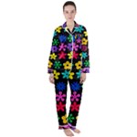 Colorful flowers on a black background pattern                                                         Satin Long Sleeve Pyjamas Set