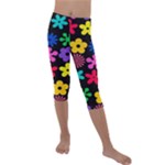 Colorful flowers on a black background pattern                                                         Kids  Lightweight Velour Capri Leggings