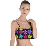 Colorful flowers on a black background pattern                                                            Layered Top Bikini Top