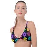 Colorful flowers on a black background pattern                                                           Knot Up Bikini Top