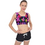 Colorful flowers on a black background pattern                                                           V-Back Sports Bra