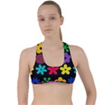 Colorful flowers on a black background pattern                                                           Criss Cross Racerback Sports Bra