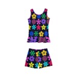 Colorful flowers on a black background pattern                                                           Kid s Boyleg Swimsuit