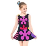 Colorful flowers on a black background pattern                                                           Kids  Skater Dress Swimsuit