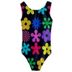 Colorful flowers on a black background pattern                                                           Kids  Cut-Out Back One Piece Swimsuit