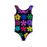 Colorful flowers on a black background pattern                                                           Kids  Frill Swimsuit