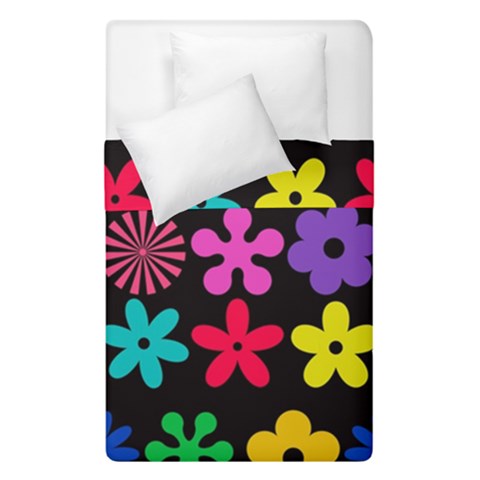 Colorful flowers on a black background pattern                                                             Duvet Cover (Single Size) from ArtsNow.com