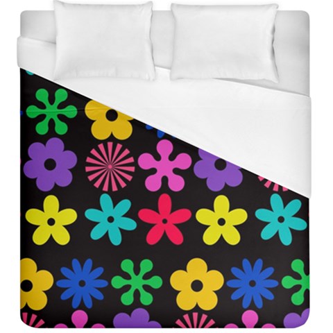 Colorful flowers on a black background pattern                                                             Duvet Cover (King Size) from ArtsNow.com