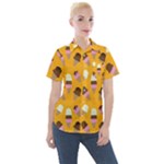 Ice cream on an orange background pattern                                                           Women s Short Sleeve Pocket Shirt