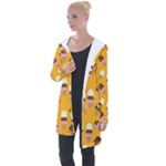 Ice cream on an orange background pattern                                                            Longline Hooded Cardigan