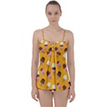 Ice cream on an orange background pattern                                                            Babydoll Tankini Set