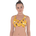 Ice cream on an orange background pattern                                                                Cross String Back Sports Bra