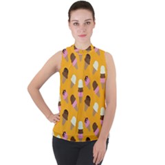 Mock Neck Chiffon Sleeveless Top 