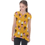 Ice cream on an orange background pattern                                                            Cap Sleeve High Low Top