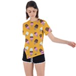 Ice cream on an orange background pattern                                                              Asymmetrical Short Sleeve Sports Tee