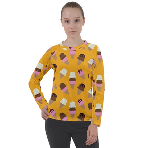 Ice cream on an orange background pattern   Women s Long Sleeve Raglan Tee from ArtsNow.com