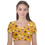 Ice cream on an orange background pattern                                                          Velvet Short Sleeve Crop Top