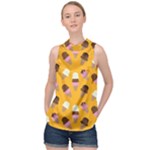 Ice cream on an orange background pattern                                                              High Neck Satin Top