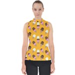 Ice cream on an orange background pattern                                                             Mock Neck Shell Top