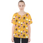 Ice cream on an orange background pattern                                                            V-Neck Dolman Drape Top