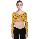 Ice cream on an orange background pattern                                                            Velvet Long Sleeve Crop Top