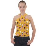 Ice cream on an orange background pattern                                                             Cross Neck Velour Top