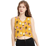 Ice cream on an orange background pattern                                                             V-Neck Cropped Tank Top