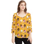 Ice cream on an orange background pattern                                                             Chiffon Quarter Sleeve Blouse