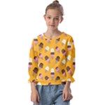 Ice cream on an orange background pattern                                                           Kids  Cuff Sleeve Top