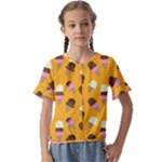 Ice cream on an orange background pattern                             Kids  Cuff Sleeve Scrunch Bottom Tee